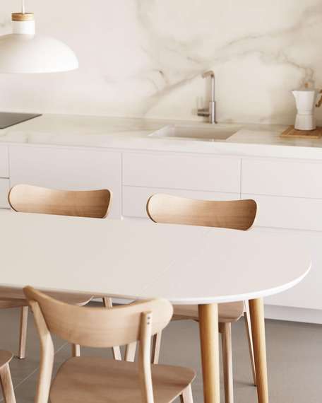 Oqui Раздвижной стол с белой столешницей и ножками из массива бука 90 (170) x 90 см