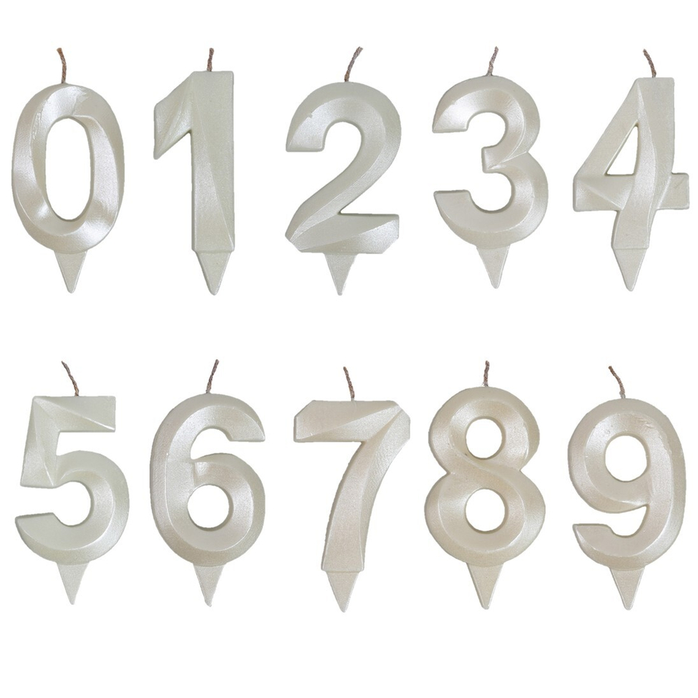 Свечи-цифры «Грань» в цвете белый жемчуг 7 см, 1 шт.