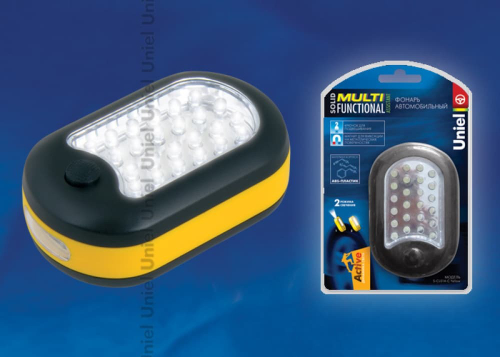 S-CL014-C Yellow Фонарь Uniel серии Стандарт «Solid Multifunctional Assistant», пластиковый корпус, 24+3 LED, упаковка - кламшелл, 3хAAA н/к, цвет – ж