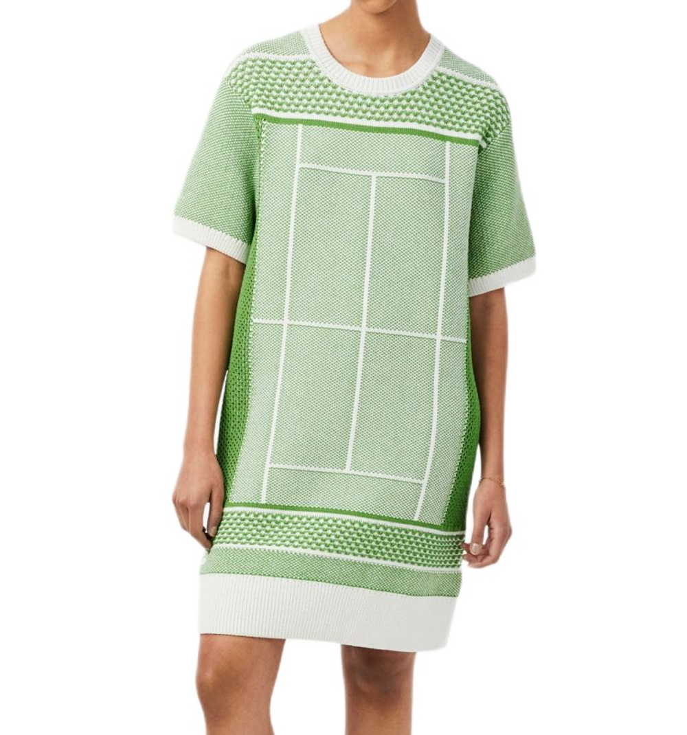 Теннисное платье Lacoste Tennis Court Jacquard Sweater - flour/billiard green