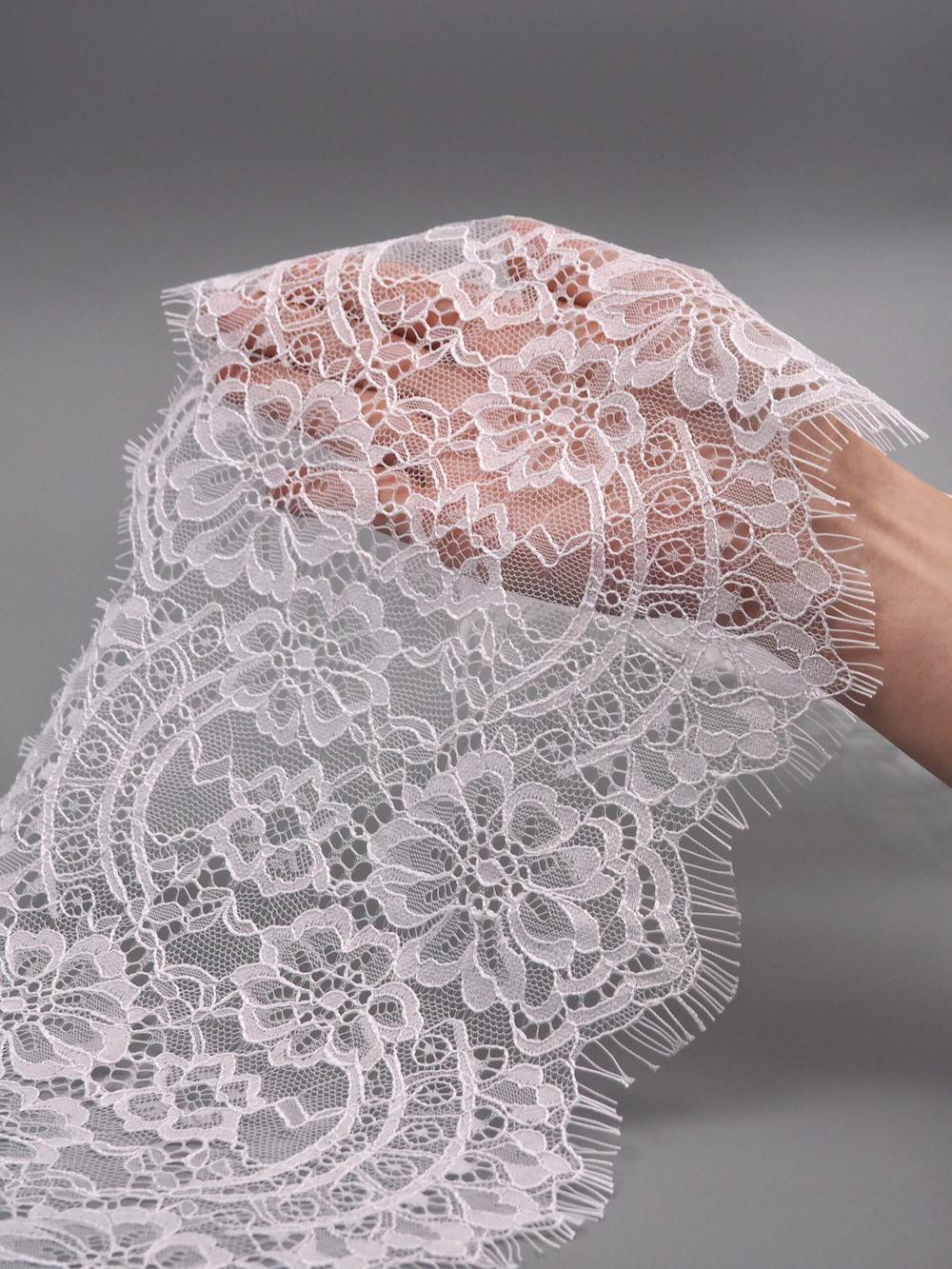 Кружево шантильи теплое белое неэластичное ширина 18 см купон 2.9 м