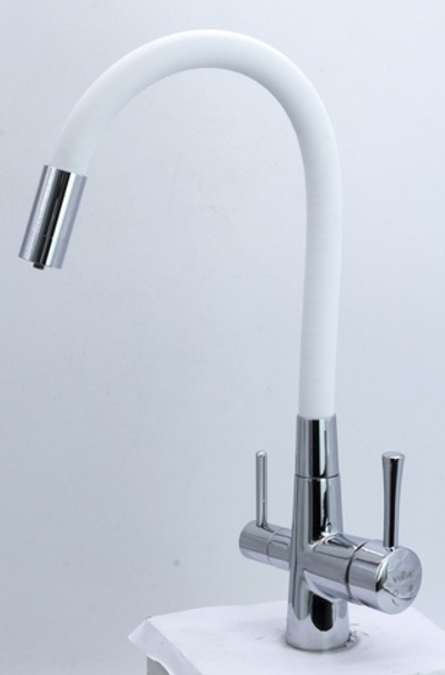 15013-F Смес. для кухни с гиб шланг и под фильтр (ХРОМ+БЕЛ.) ViEiR (10/1шт)