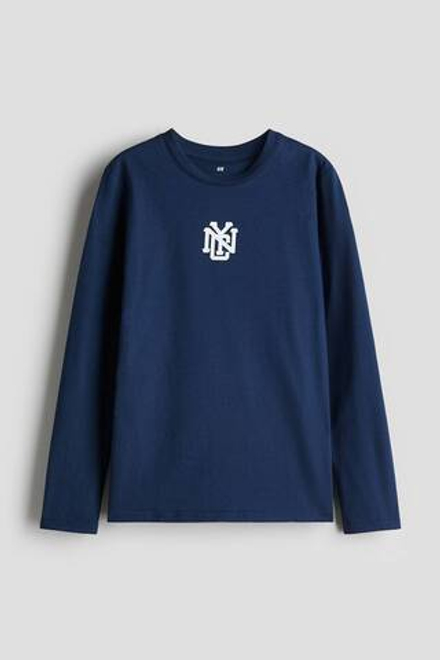 H&M Лонгслив с длинным рукавом, темно-синий