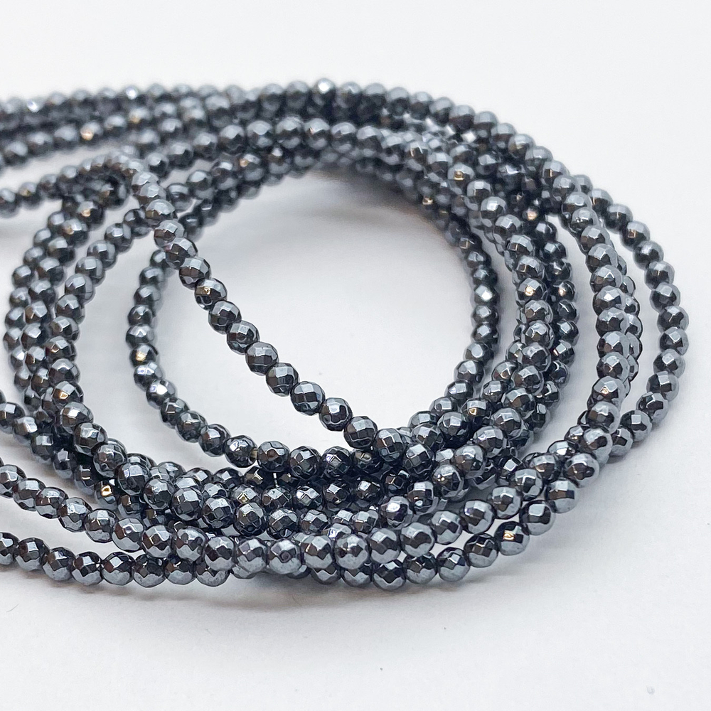 Гематит Шар граненый бусины (имитация), цвет черный, диаметр 2 мм, цена за нить 39 см
