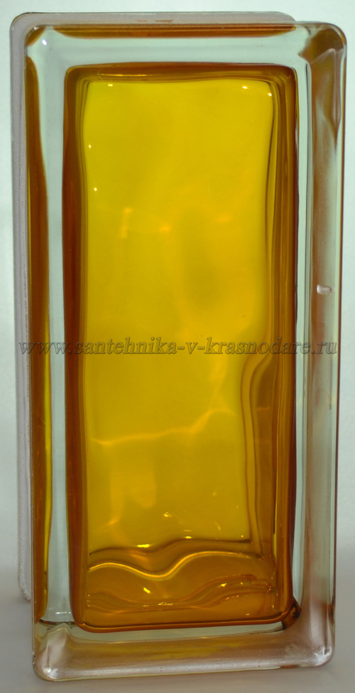 Стеклоблок половинка медовый окрашенный изнутри  Vitrablok  19х9х8см.