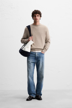 ZARA СВИТЕР ИЗ ЛЕГКОЙ ШЕРСТИ И КАШЕМИРА, БЕЖЕВЫЙ