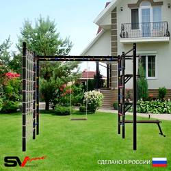 Уличная шведская стенка Sv Sport рукоход с комплектом турник прямой 2шт У5356 (Турник/Брусья/Стойка/Скамья/Деревянные/Сетка)