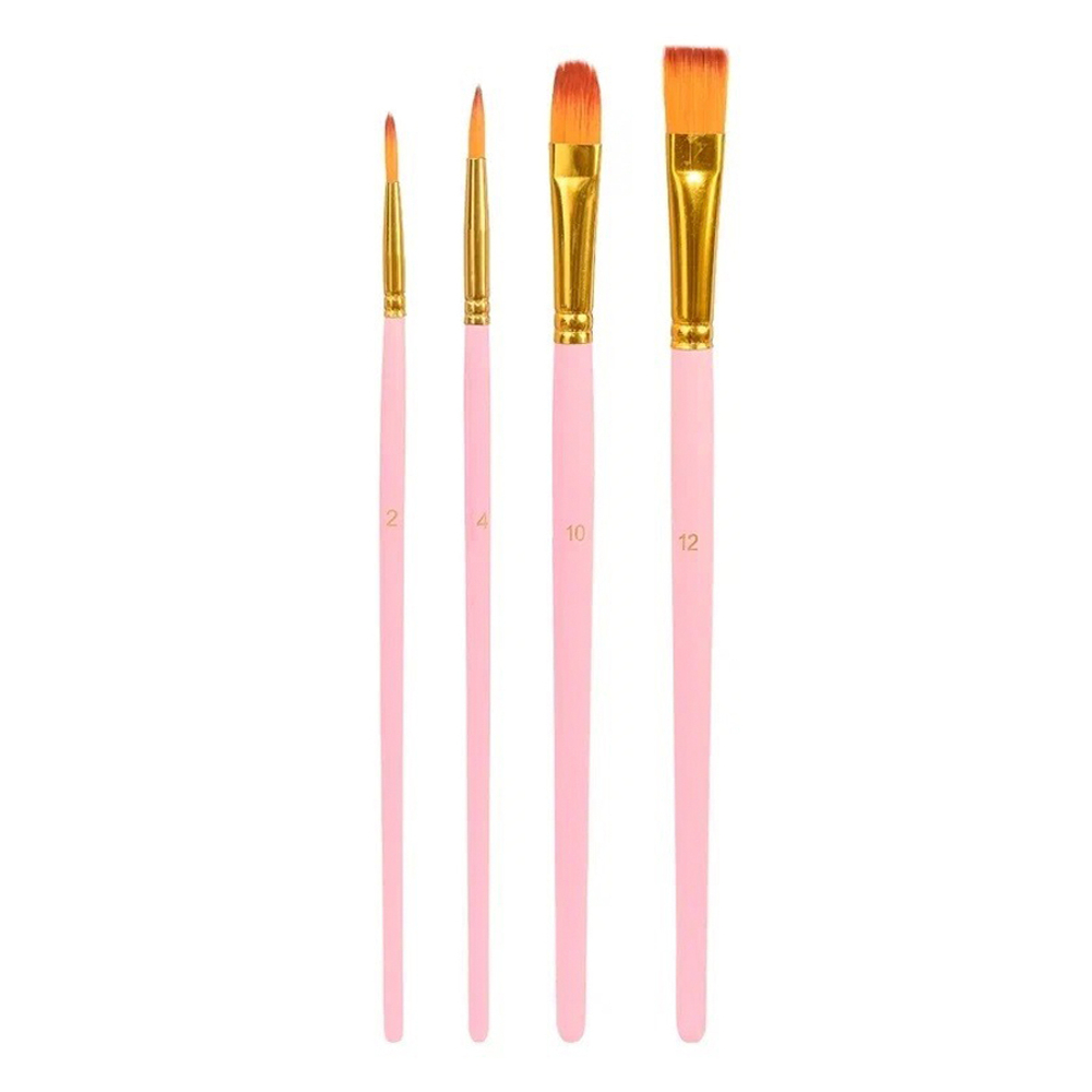 Кисть для рисования Basir художественная, нейлон, плоские, № 2,4,10,12, набор из 4 шт, ассорти