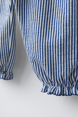 ZARA ДЛИННЫЙ КОМБИНЕЗОН В ПОЛОСКУ С ЖАТКОЙ, ЯРКО-СИНИЙ