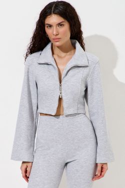 Приталенная олимпийка с рукавом клеш цвета серый меланж