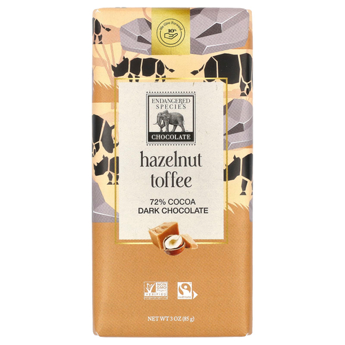 Endangered Species Chocolate, темный шоколад с лесными орехами и ирисом, 72% какао, 85 г (3 унции)