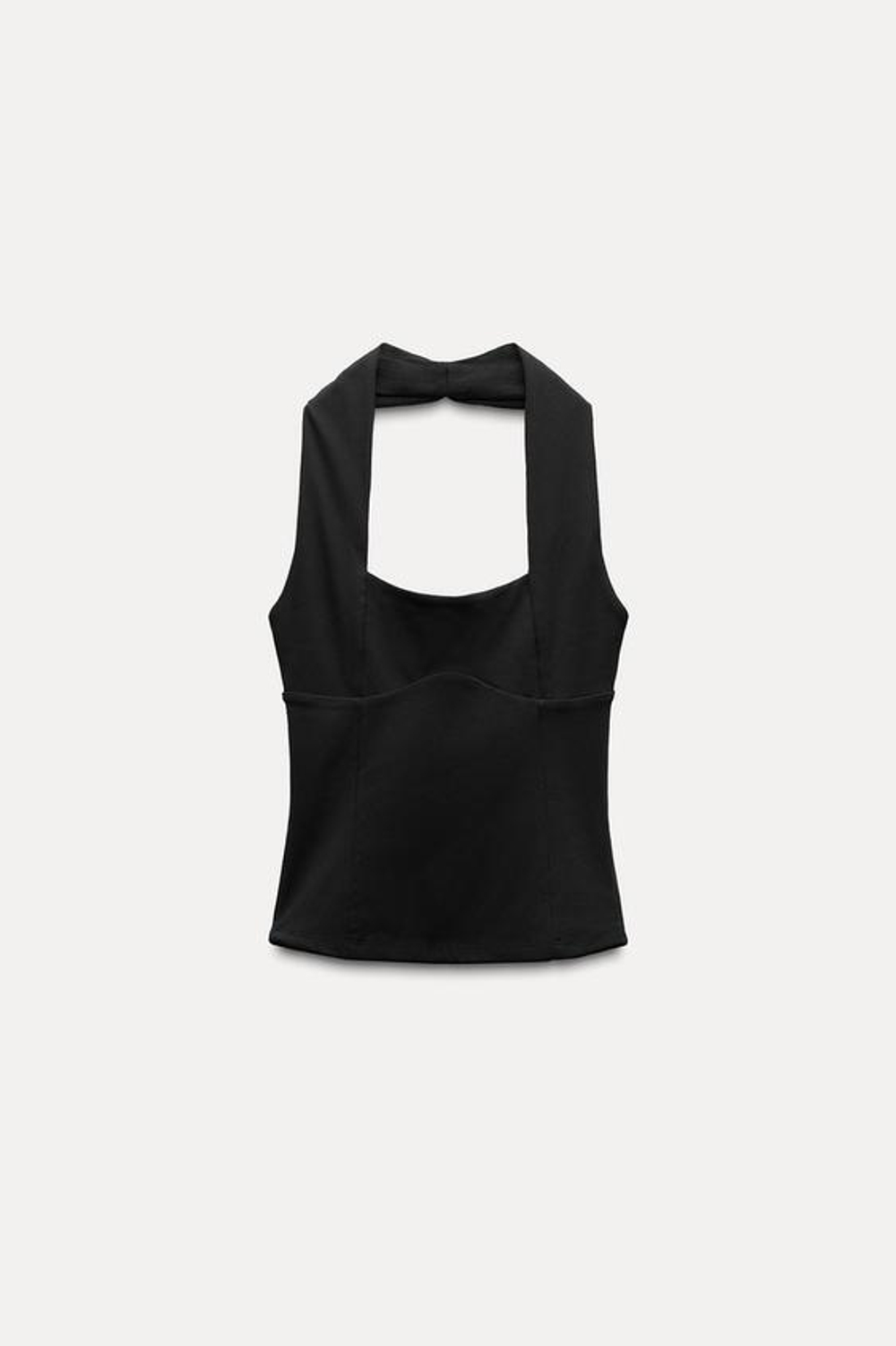 ZARA ЭЛАСТИЧНЫЙ ТОП С ГОРЛОВИНОЙ ХАЛТЕР И СБОРКОЙ, ЧЕРНЫЙ