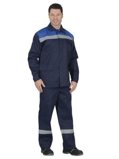 Костюм мужской куртка, брюки синий с васильковым с СОП 100% хлопок