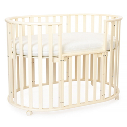 Кроватка-трансформер овальная Vikalex Лоди маятник на колёсах слоновая кость