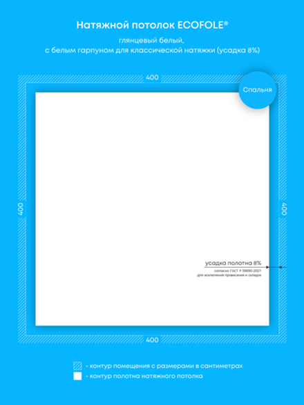 Глянцевый натяжной потолок 16 м2