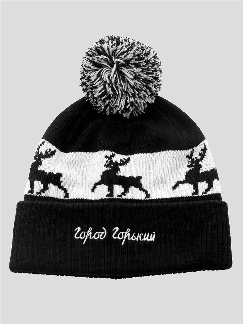 Шапка Город Горький с оленями черная