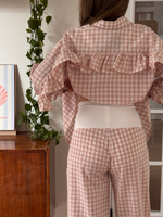 Брюки из варёного хлопка для беременных, Пудровый в клетку