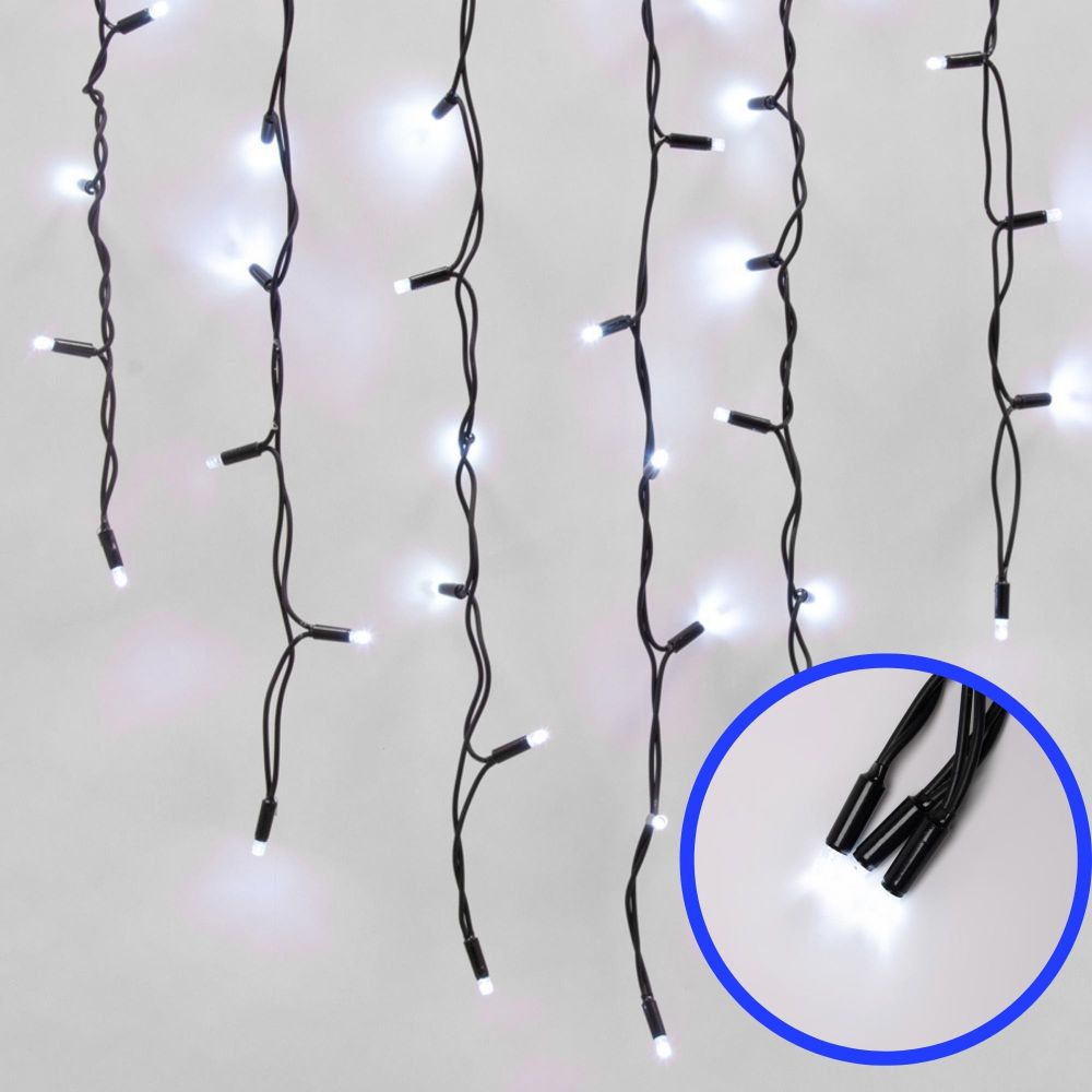 ULD-B3010-200-TBK WHITE IP67 Бахрома светодиодная с эффектом мерцания. 3м. Соединяемая. 200 светодиодов. Белый свет. Провод черный. TM Uniel.