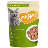 Влажный корм для стерилизованных кошек Мнямс Кусочки в соусе с кроликом, Пауч 85 г