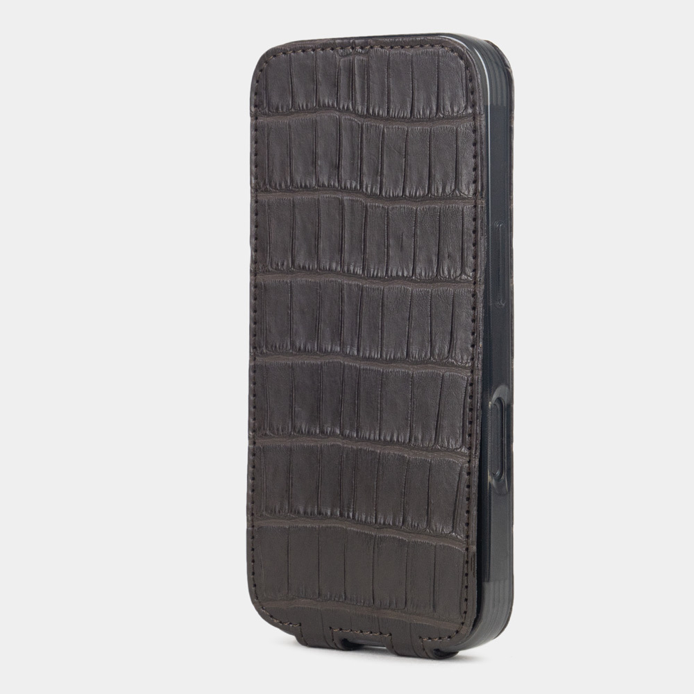 Чехол iPhone 16 Pro натуральная кожа аллигатора, коричневого цвета