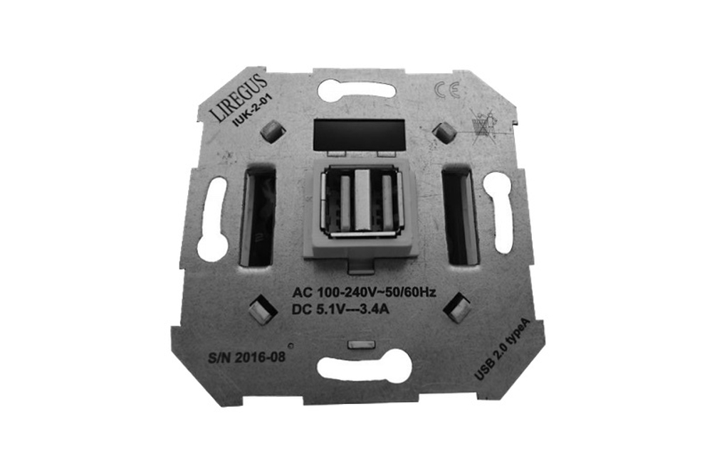 Розетка USB Двойная для Зарядки УМНАЯ 5V(3,4А) Антрацит LIREGUS EPSILON