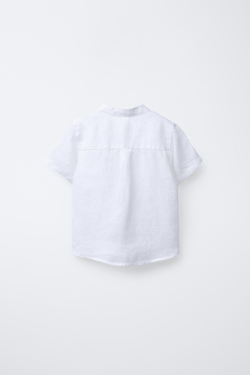 ZARA РУБАШКА ИЗО ЛЬНА С ВОРОТНИКОМ-СТОЙКОЙ, ЭКРЮ