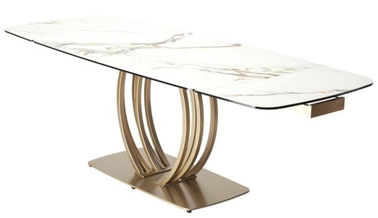 Стол MALTA 160 KL-188 Контрастный мрамор матовый, итальянская керамика/ каркас цвета шампань