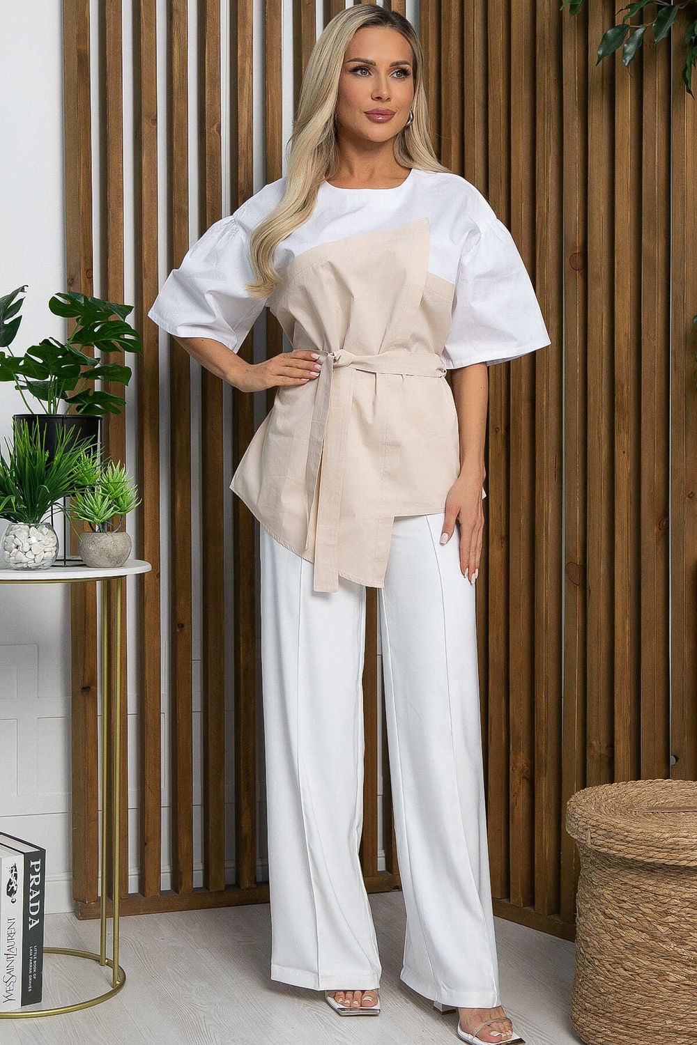 Блуза Альциона (бело-бежевая) Б13258-13М LT Collection