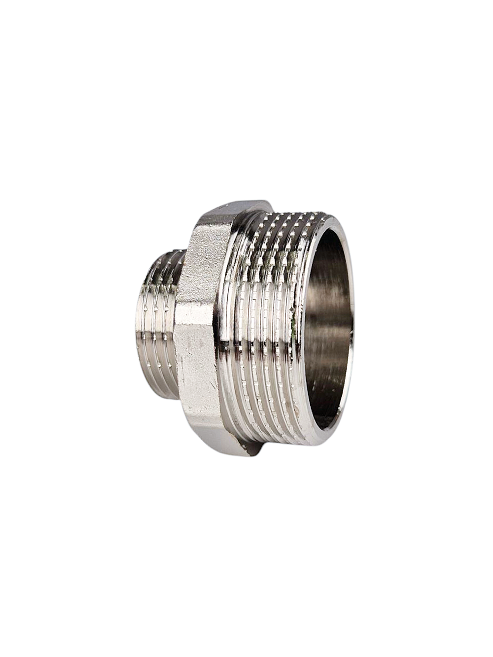 Ниппель переходной, латунь, наружная резьба 1 1/2"х1", никель, RTP