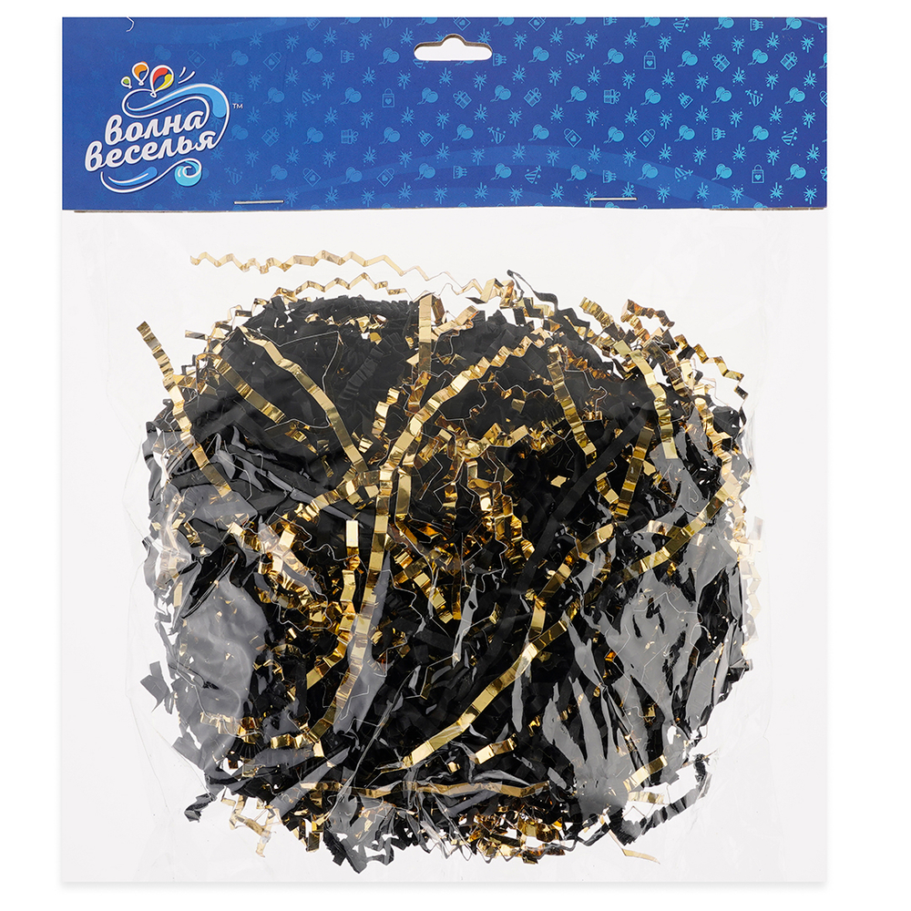 Наполнитель для коробок, черный/ золотой цвет, бумага/ фольга, 50 г