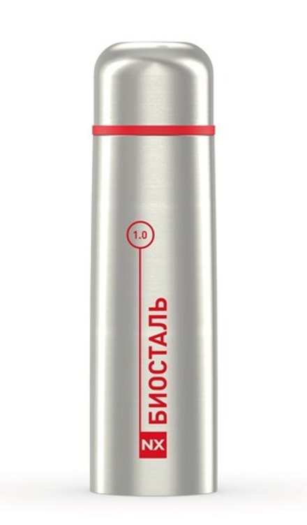 Термос Biostal (1 литр), узкое горло, пробка с кнопкой, облегчённая версия