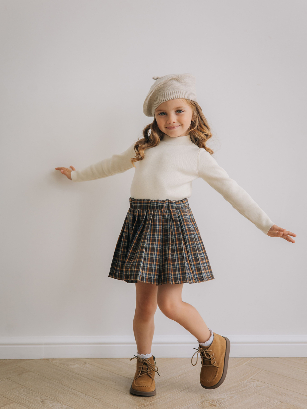 Юбка-шорты в клетку, Серый