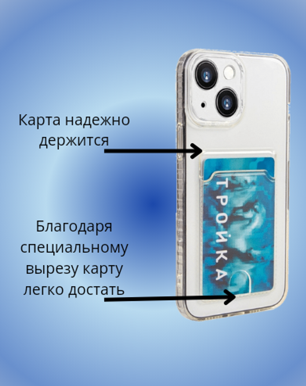 Прозрачный силиконовый чехол с отделением для карт на iPhone 13 / Чехол на Айфон 13