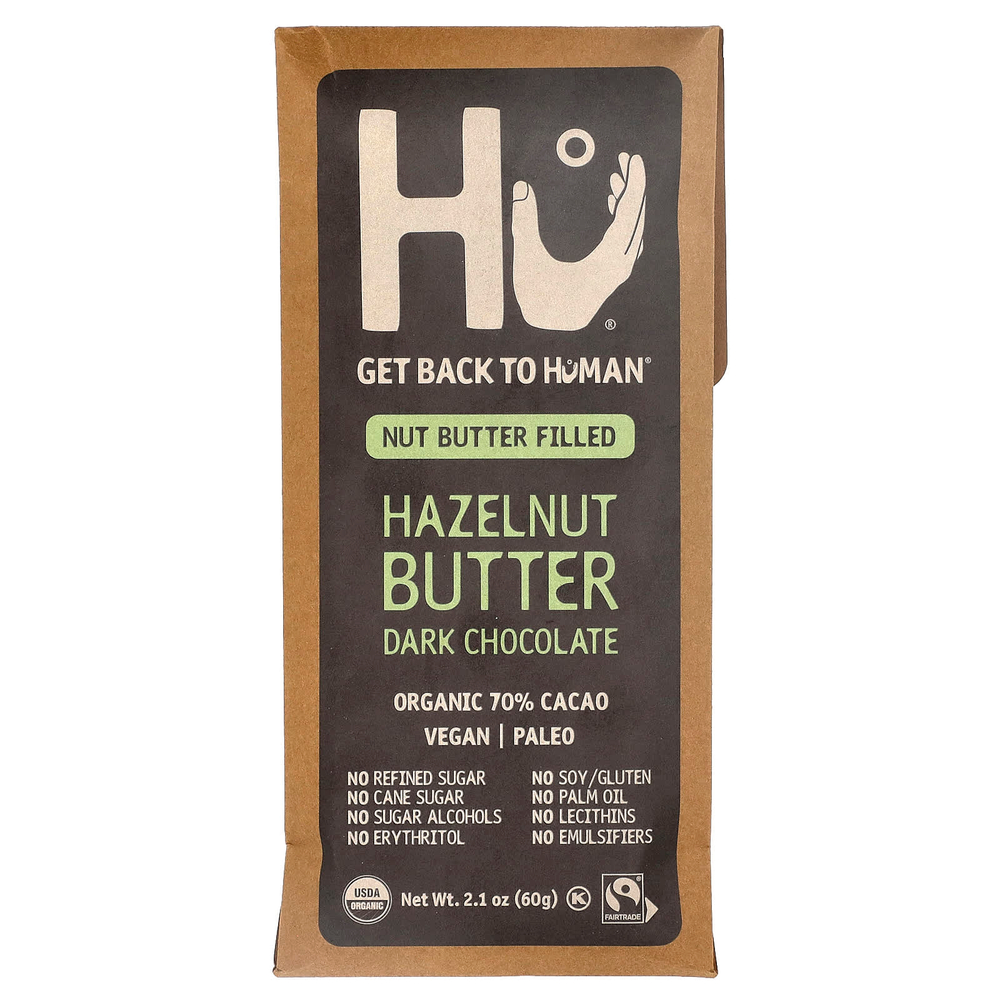Hu, темный шоколад с пастой из фундука, 70% какао, 60 г (2,1 унции)