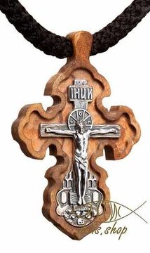 Деревянный Крест с распятием и гайтаном