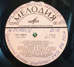 Винтажная виниловая пластинка LP Сборник Служу Советскому Союзу К 61-й Годовщине Вооруженных Сил СССР (СССР 1978)