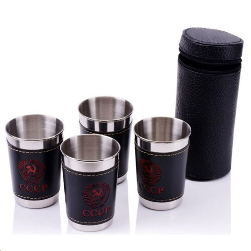 Стакан дорожн. обтянутый кожей /4шт / средний хром (Москва)