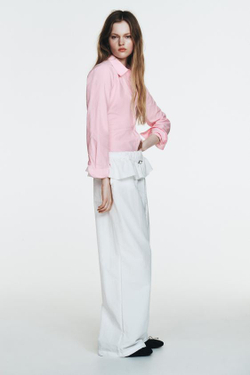 ZARA БРЮКИ ИЗ НЕЙЛОНА С НАКЛАДНЫМ ПОЯСОМ, БЕЛЫЙ