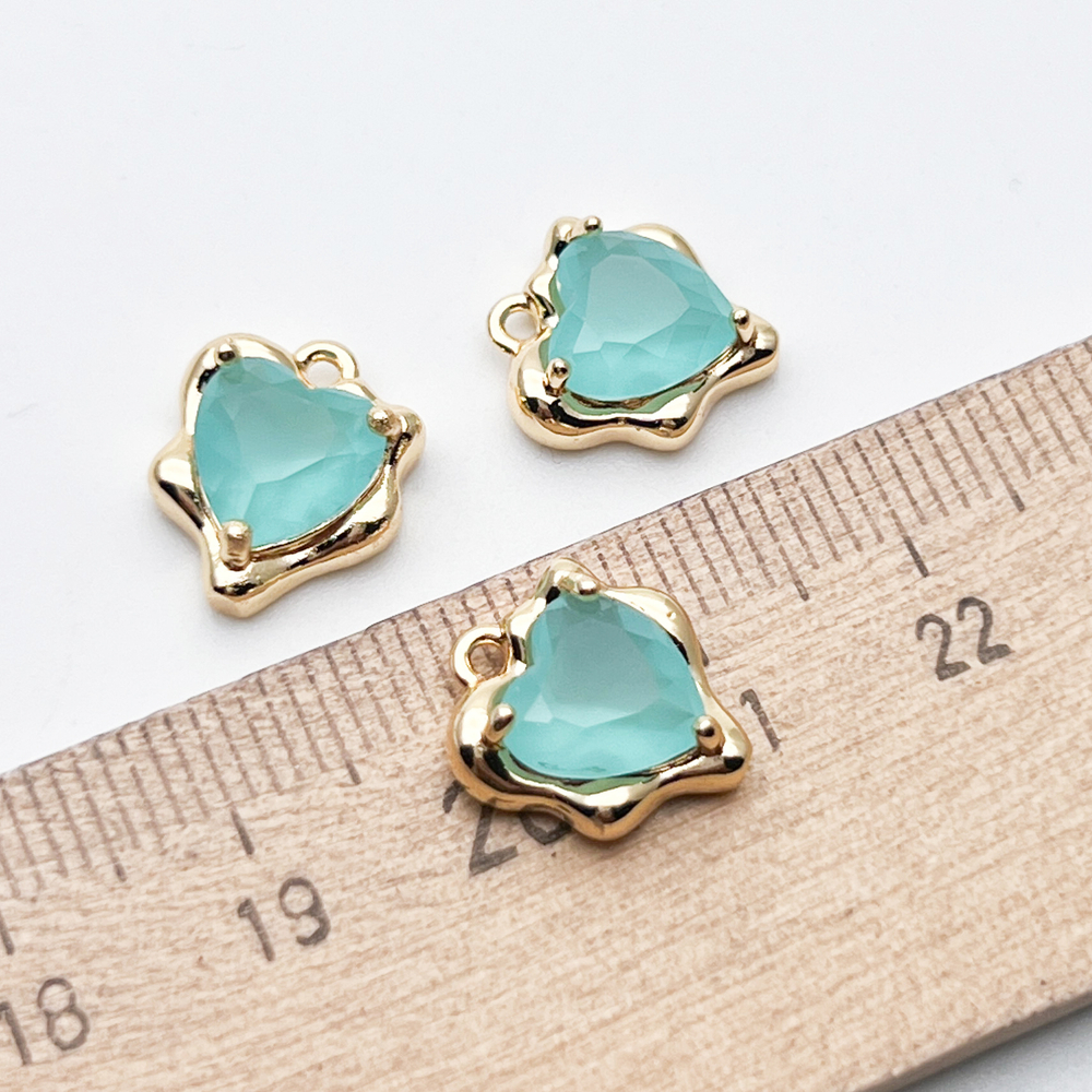 Подвеска Сердце, цвет золото + голубой матовый, размер 13*10 мм, цена за 1 шт