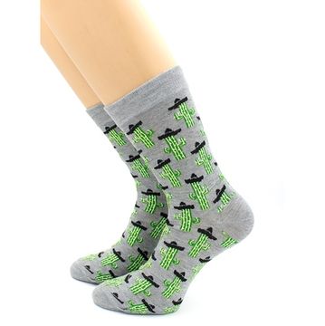 Носки с принтом "Кактус в сомбре?ро" серые Hobby Line