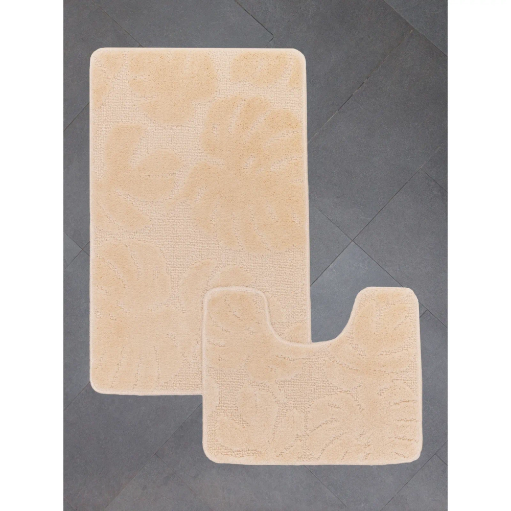 Комплект ковриков для ванной и туалета My Crystal серия Gold 50*60см, 60*100см бежевый, папоротник