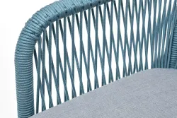 "Лион" стул плетеный из роупа, каркас из стали светло-серый (RAL7035) муар, роуп бирюзовый круглый, ткань светло-серая