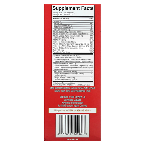 MaryRuth's, органические липосомальные мультивитамины для мужчин, со вкусом ванили и персика, 14 пакетиков по 15 мл (0,5 жидк. унции)