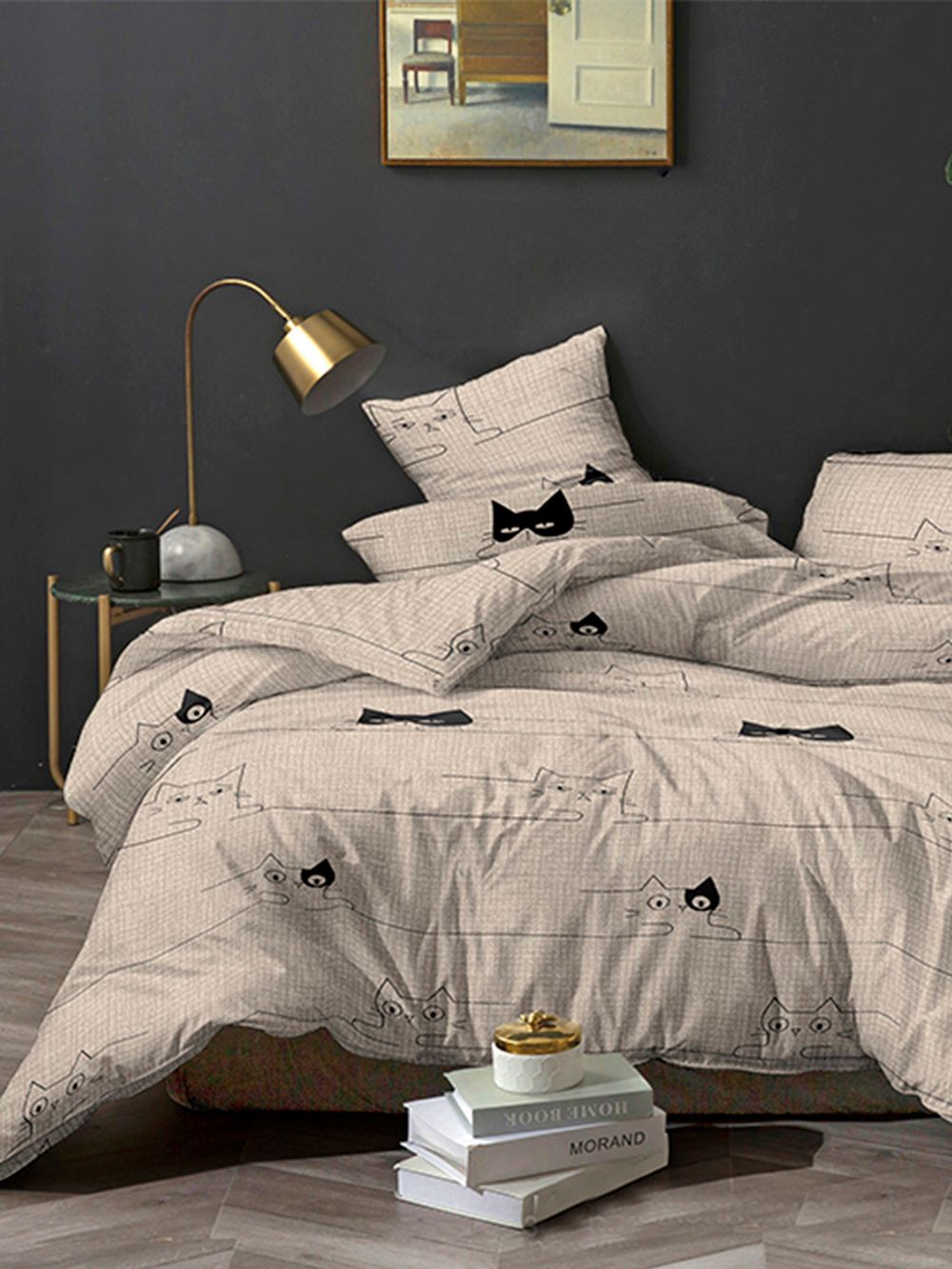 Постельное белье полисатин Simple House "Gatto" 2-спальное Наволочка 50х70 см 2 шт Простынь 240x215 см Пододеяльник 175x215 см