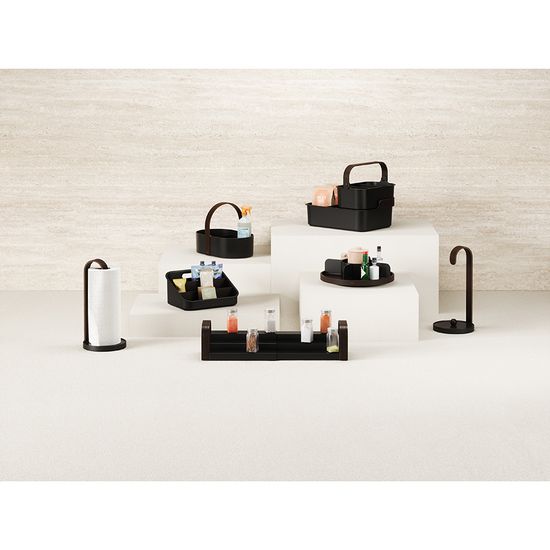 Полка для специй трехъярусная раздвижная bellwood, черная/орех