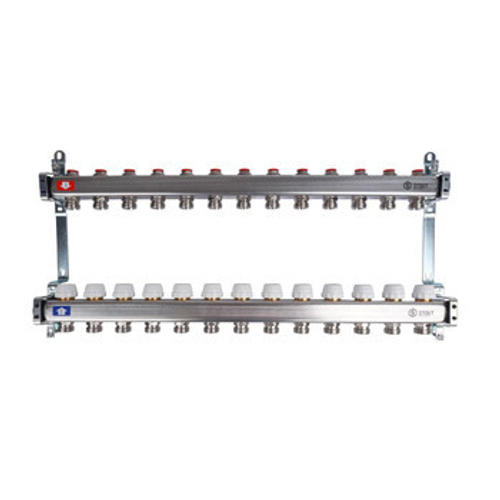 Коллекторная группа 1" Stout на 13 выходов с запорными и термостатическими вентилями