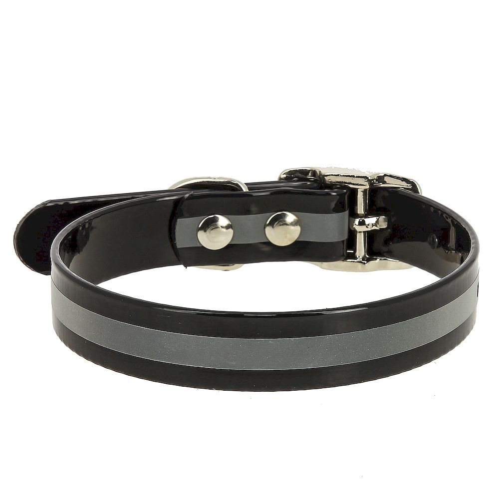 Ошейник из биотана со светоотражающей полосой шир. 20мм, обх. шеи. 30-40см, черный Ошейник из биотана со светоотражающей полосой шир. 20мм, обх. шеи. 30-40см, черный