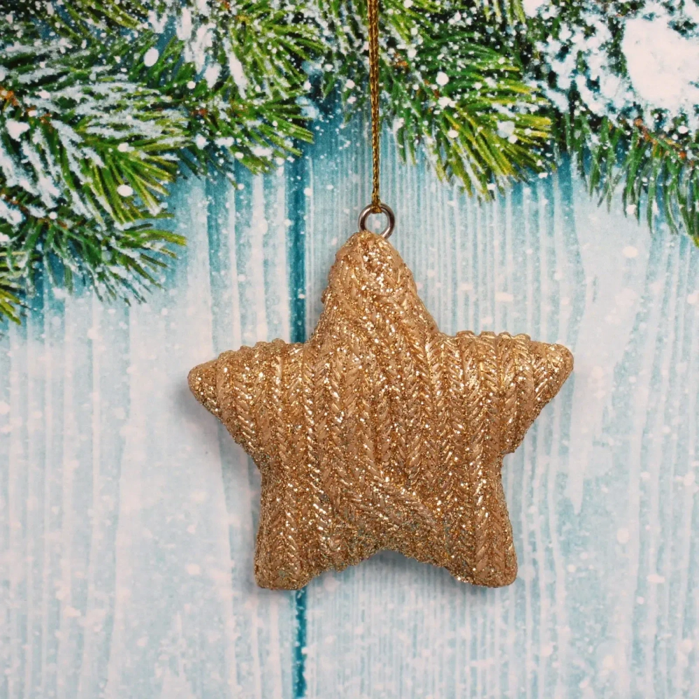 Украшение новогоднее подвесное «Вязаная звёздочка» 5,5 см, шампань