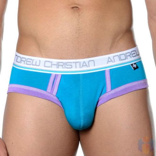 Мужские трусы брифы голубые с розовой окантовкой Andrew Christian  brief Blue AC3-M120