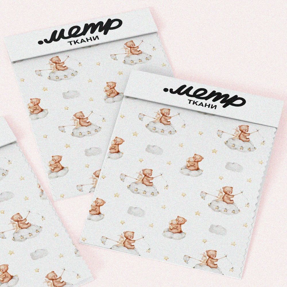 Ткань атлас мишка с удочкой